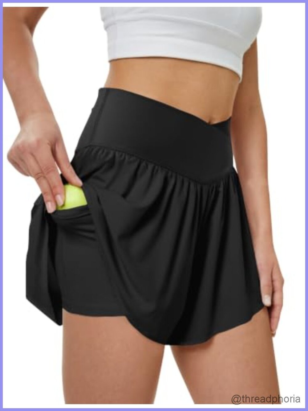 Women's High Rise Running Shorts with Pockets Flowy Pleated 2-in-1 85% Nylon